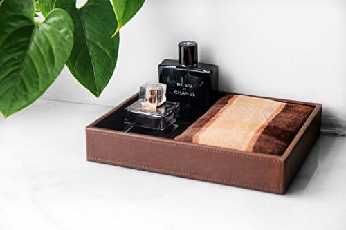 HofferRuffer Decorative Vanity Tray, Desktop Storage Organizer, Catchall Tray, Valet Tray, Nightstand or Dresser Organizer, PU Faux Leather Bathroom Tray, Brown, 10.2 x 8.4 x 1.8 inches - Image 5