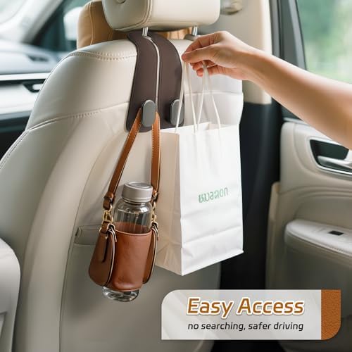 Car Seat Headrest Hooks, 4PCS Universal Car Purse Hook Leather Car Bag Hook - Image 4