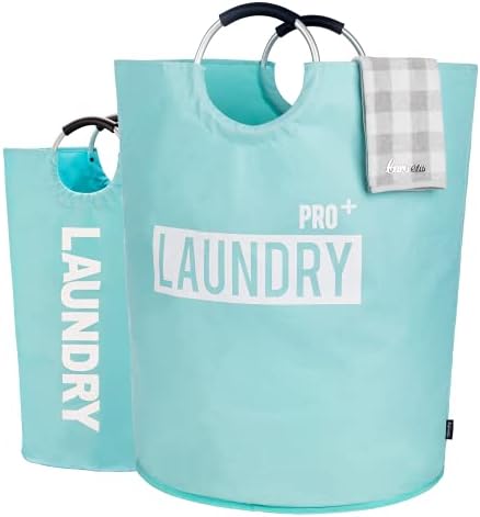 Caroeas Super Large 150L Laundry Hamper Pro, Waterproof Laundry Basket, Clothes Hamper Stands Up Well, Laundry Bag with Padded Handles, Collapsible Laundry Basket Easy Storage (Light Blue) by Caroeas