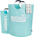Caroeas Super Large 150L Laundry Hamper Pro, Waterproof Laundry Basket, Clothes Hamper Stands Up Well, Laundry Bag with Padded Handles, Collapsible Laundry Basket Easy Storage (Light Blue) by Caroeas