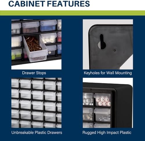 Akro-Mils 64-Drawer Plastic Drawer Storage Cabinet for Garage Organization, Bead Organizer, Building Bricks Storage, Teacher Toolbox, Makeup Organizer, 20-Inch W x 6-Inch D x 16-Inch H, 10164 Red - Image 4