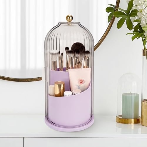 QIYVLOS Toothbrush Holders with Sliding Lid, Rotating 3 Slots Bathroom Organizer Countertop, Tooth Brush Toothpaste Holder Bathroom Counter Stand Sink Organizer for Makeup Brushes Holder (Purple) - Image 7