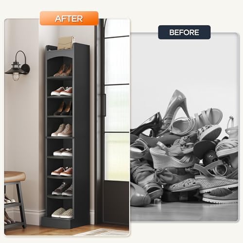 YATINEY 9-Tier Tall Shoe Rack, Wooden Shoe Storage Organizer, Narrow Shoe Cabinet with Removable Shelves for Small Spaces, Holds 9 Pairs of Shoes, for Entrance, Hallway, Black SS02BK - Image 6