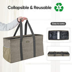BALEINE Extra Large Utility Tote Bag with Reinforced Wire Frame, Reusable Grocery Bag for Shopping, Picnic (Beige, 22''x12''x10'') - Image 2