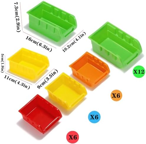 MULSAME Wall Mounted Storage Bins Parts Rack 4 Colors Bin Organizer Garage Plastic Shop Tool, Garage Organizers and Storage (Style-Vivid) 25.2"*16.2" - Image 3