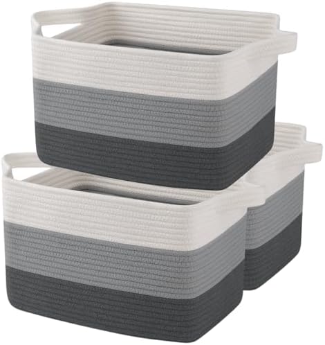 OIAHOMY Cotton Rope Storage Baskets for Organizing Dark Gray 3-Pack by MasterofSpaceOptimization
