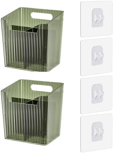 Lae Nuvole 2Pcs Storage Organizer Bins, Wall Mount Toothbrush Holder, Green by LaeNuvole