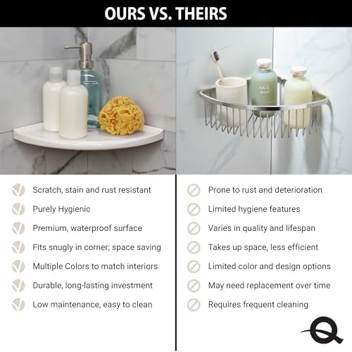 Questech 10" Corner Shower Shelf - Lugged for New Construction, Shower Organizer for Tiled Walls, Corner Caddy Soap Dish Bathroom Storage, Metro Lugged, White Polished - Image 4