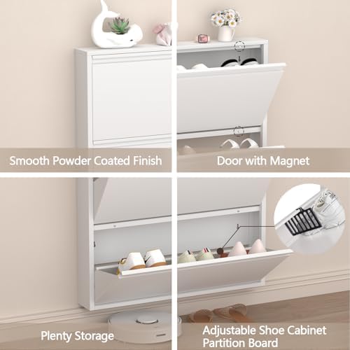 GREATMEET Slim Wall Mounted Metal Storage Cabinet with 3 Flip Drawers - Image 4