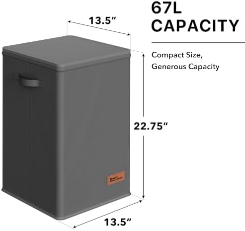 Simple Houseware Foldable Laundry Hamper Basket with Lid and Bag, Dark Gray - Image 2