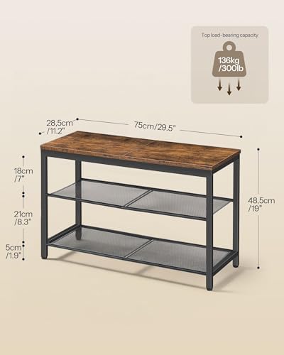 HOOBRO Shoe Bench, 3-Tier Shoe Rack, Industrial Shoe Organizer Storage Bench, 29.5 inches Entry Bench with Mesh Shelves, for Entryway, Living Room, Hallway, Easy Assembly, Rustic Brown BF75HX01 - Image 2