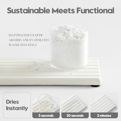 2PCS Water Absorbing Stone Drying Tray Mat for Bathroom Sink & Kitchen Counter Faucet Organizer, Quick Dry Dish Rack Soap Dispenser Sponge Holder, Vanity Sink Caddy Bar Coaster, Ivory White 8“x 4” - Image 5