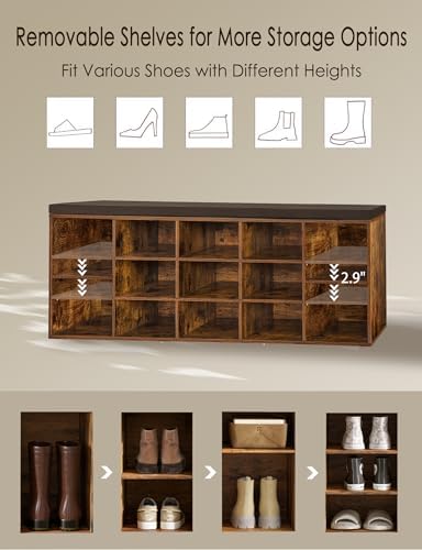 DINZI LVJ Shoe Storage Bench with Cushion, 15-Cubby Shoe Rack with Seat - Image 5