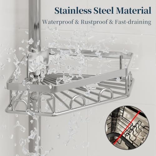 Consumest Shower Caddy Tension Pole, Shower Caddy Corner, Silver, 4 Tier - Image 4
