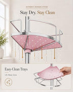 ALLZONE Corner Shower Caddy Tension Pole, 4 Hang-On Basket with Mixed-Height Shelves for Various Bottle Sizes, Extra Hooks & Soap Holder, Rustproof Stainless Steel, Fits 34–116 Inch, Silver/Pink - Image 4