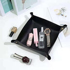 Valet Tray, Leather Tray, Small Catchall Tray, Foldable Jewelry Travel Organizer, Suitable for Travel, Storage, Nightstand, Home or Office (Black-S) - Image 5