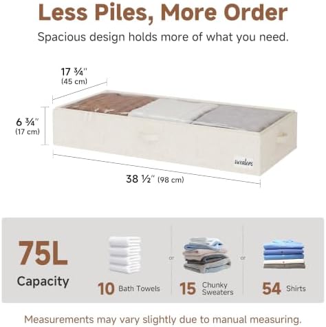 StorageWorks 7 Inch Low Profile Under Bed Storage Containers with Clear Lid | Reinforced Structure, Resists Sagging, Handles & Label Holder, Foldable Stackable Closet Storage for Clothes, Blankets, Toys - Image 2
