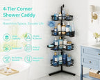 HapiRm Corner Shower Caddy Stand - 4-Tier Adjustable Shower Shelves, Black - Image 2