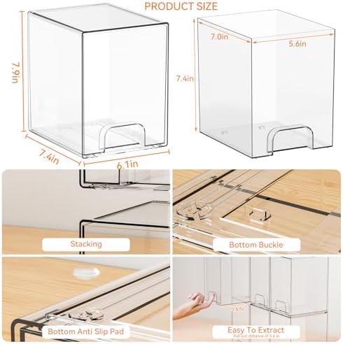 Yieach 2 Pack Clear Stackable Storage Drawers,7.6" H Baby Bottle Organizer,Acrylic Drawer Containers for Cosmetics,Skincare,Beauty Products,Cabinet,Vanity,Kitchen,Under Sink and Bathroom Storage Bins - Image 3