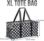 Extra Large Utility Tote Bag - Oversized Collapsible Reusable Wire Frame Rectangular Canvas Basket With Two Exterior Pockets For Beach, Pool, Laundry, Car Trunk, Storage - White Polka Dot - Image 4
