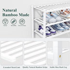 Smiry Bamboo Shoe Rack, 14 Vertical Slats, 2 Tier - 26.8" Wide, White - Image 3