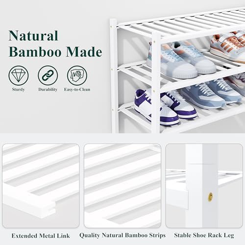 Smiry Bamboo Shoe Rack, 14 Vertical Slats, 4 Tier - 26.8" Wide, White - Image 3