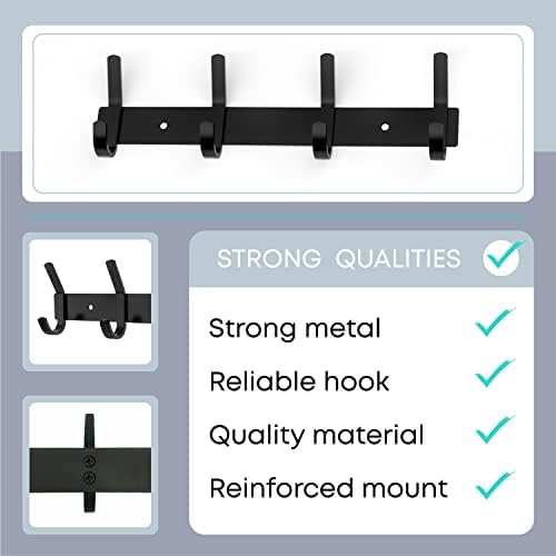 Coat Rack Wall Mount – 12 Inch Stainless Steel Hook Rail with 4 Double Coat Hooks for Hanging – Wall Mounted Entryway Organizer for Coats, Hats, Bags, Towels, Robes, Closet or Bathroom - Black - Image 3