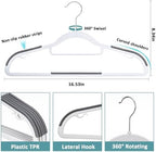 Tonswachic 50-Pack Coat Hangers, Space Saving Plastic Clothes Hangers, Non-Slip, 0.2 Inches Slim, 16.53 Inches Wide, 360° Swivel Silver Hook for Shirts, Pants & Wet/Dry Garments, White and Dark Gray - Image 2