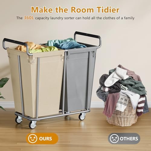 Gewudraw 2 Bag 360L Laundry Baskets with Wheels Heavy Duty - Image 4