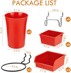 Pegboard Bins Cups with Hooks & Loops 12 Pack Peg Board Organizer (Red) - Image 2