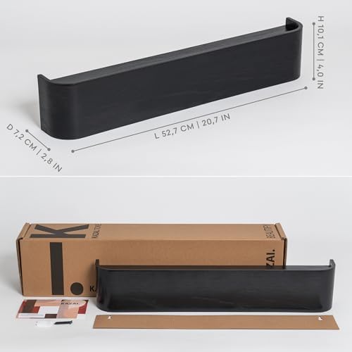 Kazai. Wall-Mounted Coat Rack 'Toke' - Modern Design Coat Rack with Hidden Wall Hooks - Solid Wood Veneer Panel Coat Hanger - Oak, Black - Image 2