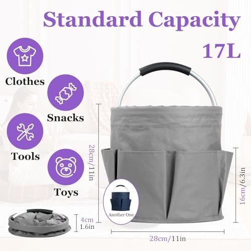 17L Cleaning Caddy for Cleaning Supplies, 2Pieces Portable Garden Tool Bag with 6 Pockets, Foldable Tool Bucket Organizer, Storage Basket for Bathroom, Garden, Dark Gray + Navy Blue - Image 2