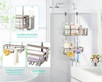 HapiRm Hanging Shower Caddy Organizer - No Drilling Shower Shelves with Hooks and Toothbrush Holder, Rustproof 304 Stainless Steel Bathroom Organizer - Brushed Nickel - Image 2