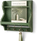 Pine Wood Mail Organizer Wall Mount with 7 Key Hooks for Room Decor, Green by REBEEVISION