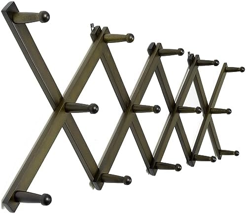 WEBI Accordion Wall Hanger,Expandable Wooden Hat Rack for Wall Mounted Coat Rack,Accordion Hat Hooks Holder for Baseball Caps,14 Peg,Dark Walnut by WEBI