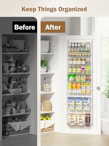 Delamu Over The Door Pantry Organizer, 8-Tier Pantry Door Organizers and Storage with Adjustable Basket, Metal Hanging Spice Rack, Seasoning Organizer, Door Organizer for Home Kitchen Bathroom, White - Image 7