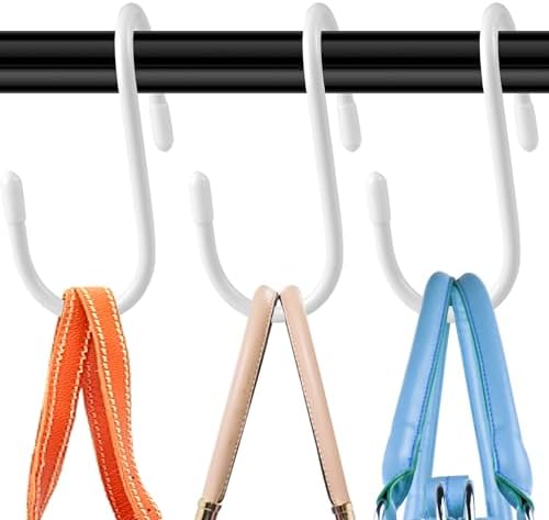 HiGift 16 Pack Bag Hooks for Closet, Unique Twist Design White Vinyl Coated Purse Hanger Organizer Hooks, Large Closet Hooks Purse Organizer Holder for Hanging Purses,Handbag,Belt,Hat,Backpack,Jeans by HiGift