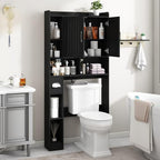 Vabches Farmhouse Over The Toilet Storage Cabinet with Barn Door, Black - Image 4