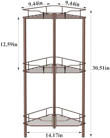 HuggieGems Metal Floor Standing Corner Shower Caddy, Coffee, 3 Tier - Image 7