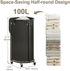 Laundry Hamper with Wheels and Lid, 100L Half Round Rolling Laundry Basket - Image 3