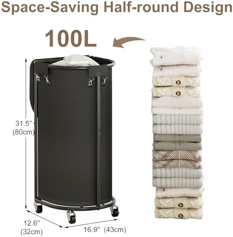 Laundry Hamper with Wheels and Lid, 100L Half Round Rolling Laundry Basket - Image 3