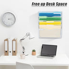 EASEPRES 5 Pocket Mesh Hanging Wall File Organizer, Wall Mounted Mail Paper Document Folder Holder, Clipboard Storage Organization Magazine Rack with Nametag Label for Office Home School, White - Image 5