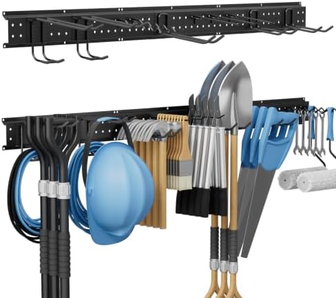 49.5" Garage Tool Organizer Wall-Mounted, Heavy Duty Garage Wall Organizer with 10 Adjustable Hooks, Garden Tool Storage Rack, Holds Up to 400 lbs by Unknown