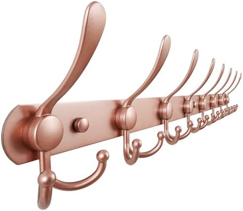 Dseap Coat Rack Wall Mount - 29.5” Long 8-Tri-Hooks Heavy Duty Coat Hanger Rail Wall Hooks for Hanging Coats Hats Clothing Clothes Purse Mudroom Entryway, Rose Gold by Dseap