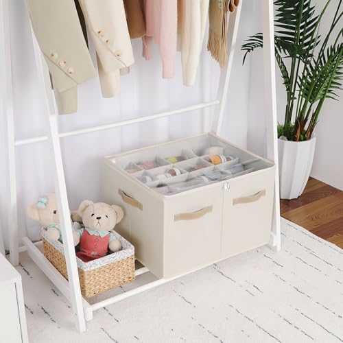 TOPIA HOME Shoe Organizer for Closet 2 Pack, Foldable Shoe Box with Adjustable Dividers and Clear Cover, Space Saving Shoe Storage Organizer Cabinet with Reinforced Handles, Fits 32 Pairs Beige TP12Y - Image 6
