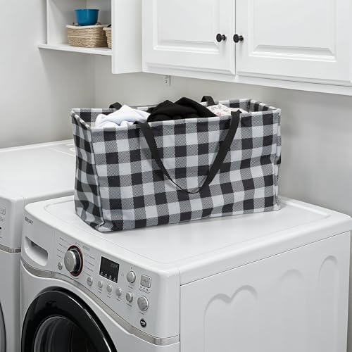Household Essentials Black and White Plaid Krush Container All-Purpose Utility Tote - Image 2