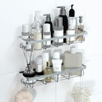 Shower Caddy Organizer with Hooks,Self Adhesive Bathroom Shelves,No Drilling Bathroom Organizers and Storage,Perfect for RV, Apartment, Home Decor,2 Pack Silvery by Unknown