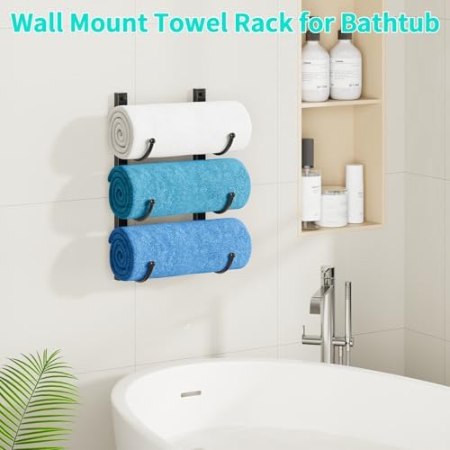 HapiRm Rolled Towel Racks for Bathroom - 3-Tier Over The Door & Wall Mounted Bathroom Towel Storage, Hanging Metal Organizer for Towels & Bath Sheets, Space Saving Rack for Bathroom, Camper, RV, Black - Image 6
