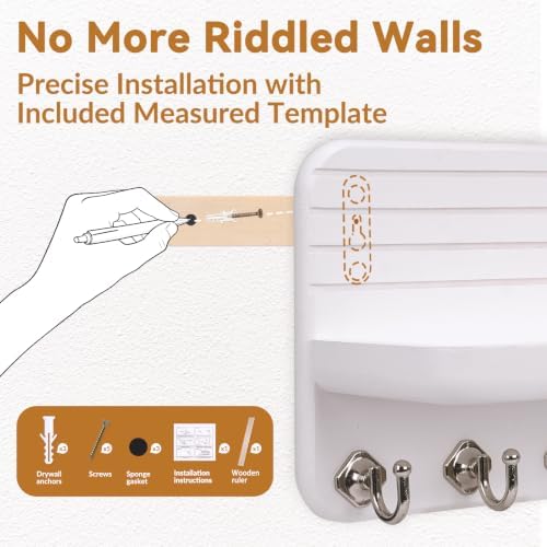 Key Holder for Wall, Mail Organizer Wall Mount with 8 Hooks Wooden Hanging Key Rack for Home Decor, Hallway, Entryway (White) - Image 4