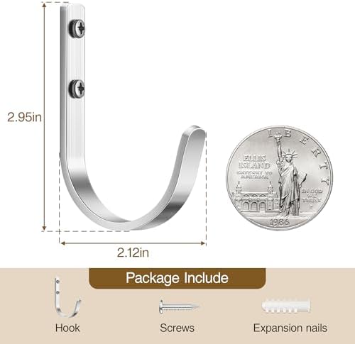 22LB Wall Hooks for Hanging Towel/Coat, Brushed Nickel 5 Pack - Image 3